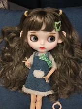 12" Blythe doll Nude joint body brown mix hair matte face dudu lips big ears