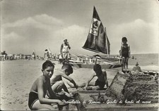 marebello di rimini giochi di bimbi al mare stupenda vecchia cartolina 1950 