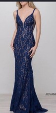 Jovani Navy Blue Lace Mermaid Prom Dress Formal Pageant Gown Size 2