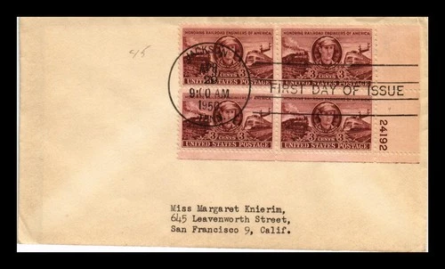 DR JIM STAMPS US COVER RAILROAD ENGINEERS OF AMERICA FDC SCOTT 993 PLATE BLOCK