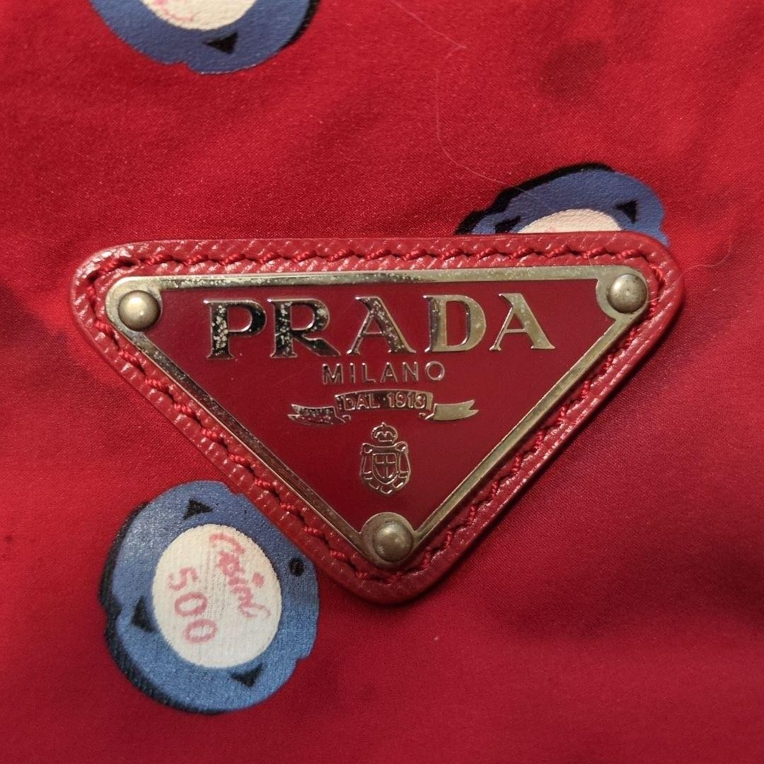 PRADA Tote Bag Triangle Logo All Over Pattern Large Capacity Red From Japan — image 6