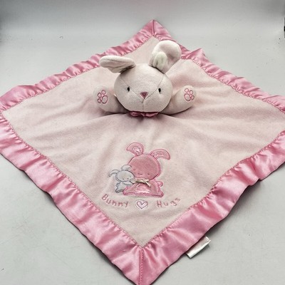 Child Of Mine Carters Pink Bunny Hugs Security Blanket Lovey Rattle Satin Trim