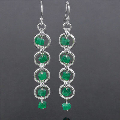 Emerald Green Chain dangle handmade 925 sterling silver Earrings jewelry gift