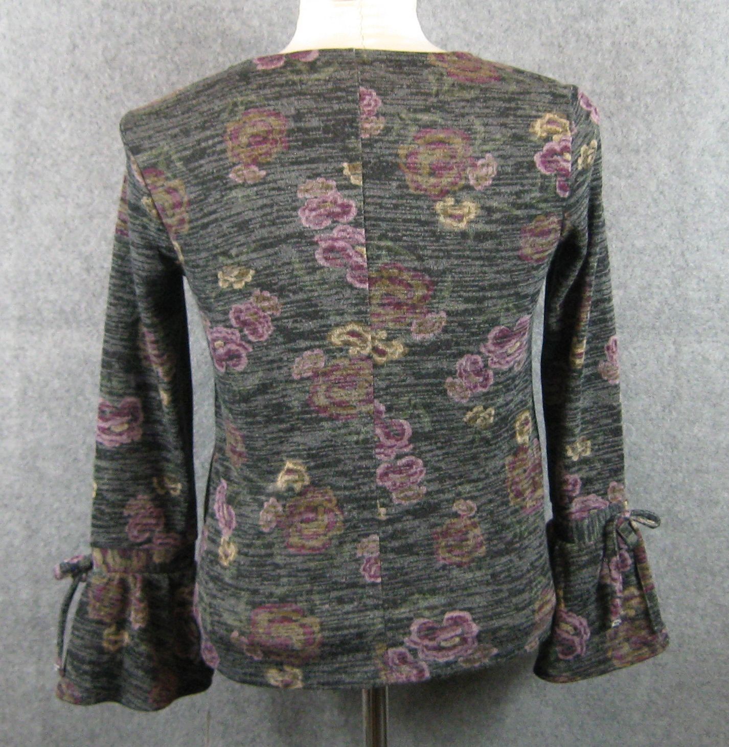 Style & Co Petite Black Floral Lantern Sleeve Top Size PP NWT