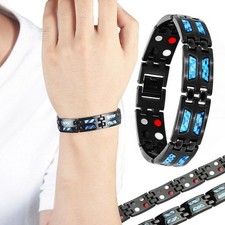 Carbon Blue Titanium Magnetic Therapy Bracelet Unique G7I4HY78 Row DE P9R1