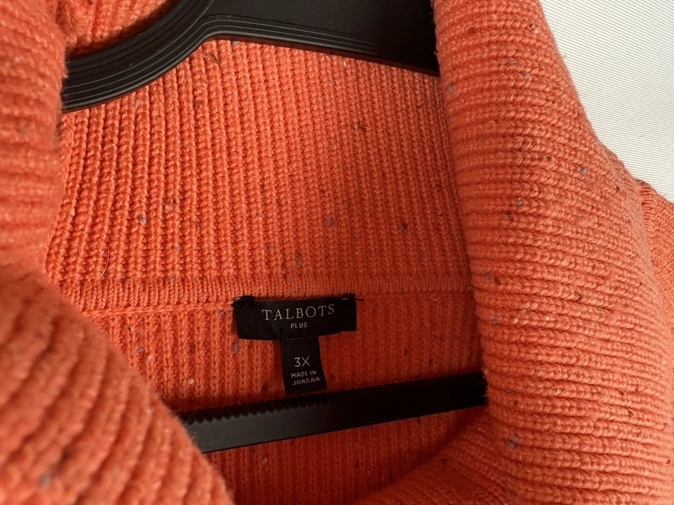 Talbots Cowl Neck Sweater Size 3X Orange Speckle Chunky Knit Textured Boxy - Image 3 of 4