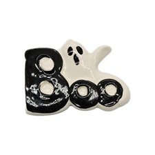 GHOST Brooch Black And White Ceramic Enamel Halloween BOO Artisan 2 in