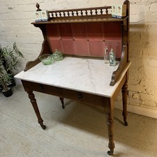 Antique Washstand Bathroom Dressing Table Tiled Marble Victorian Shelf Unit Draw