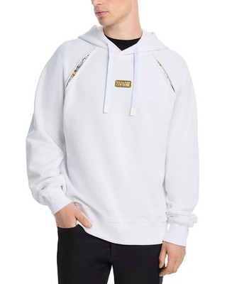 Versace Jeans Couture Fleece Hoodie Men's M White Logo Hardware Front Pullover