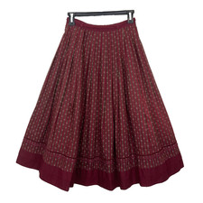 Vtg Wiki Trachten German Skirt Maroon Cotton Stripe Floral Octoberfest Dirndl XS