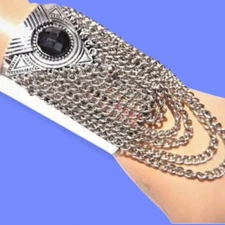 WIDE SILVER CUFF CHAINS bangle bohemian ethic African boho bracelet geometric 6V