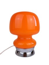 Lampada Fungo Vetro Arancione Anni 70 Base Cromata Modernariato Italia