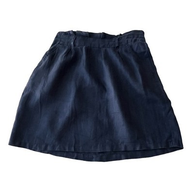 Womens Quebramar Large Navy Blue 100% Linen Mini Skirt