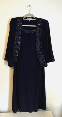 Maya Brooke Women's Crew Neck Solid Jacket Dress Navy Blue Size 10 Sequins