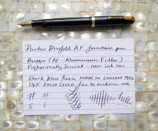 PARKER DUOFOLD AF FOUNTAIN PEN 14K GOLD FINE MED NIB BUTTON FILLER SERVICED VGC!