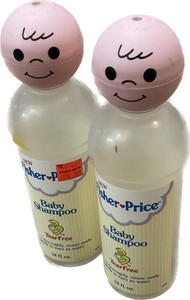 Lot 2 c1989 FISHER PRICE SHAMPOO: Character Head 12 Fl oz bottle Used Empty VTG