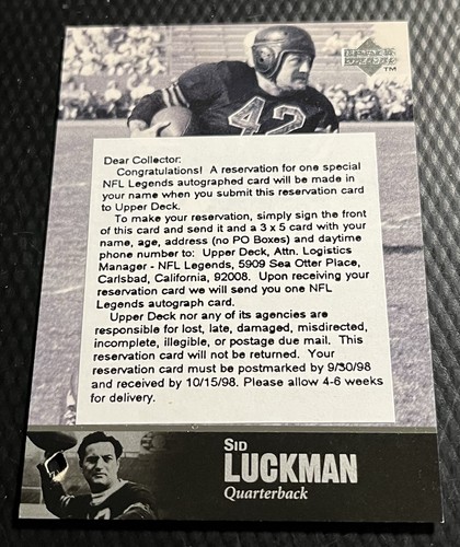 Sid Luckman [Autograph] #AL-47 1997 Upper Deck Legends card