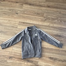 adidas Boys Track Jacket Full Zip Pockets Gray/White Polyester Size 5