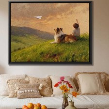 Collie Dog Oil Painting Canvas Rustic Wall Art Countryside Gift Decor Print