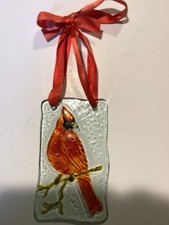 Sun Catcher Painted Cardinal Textured Glass Fused Hanging Ornament Decoration