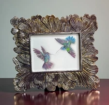 Hummingbirds miniature watercolor print in vintage style ornate frame