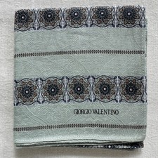 VTG Handkerchief light Green Fabric Woven Ogee  Damask Pattern Pocket Square 18