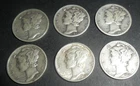 Six Mercury Dimes.  90% Silver.