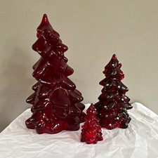 Mosser 3-Pc Red Glass Christmas Tree Figurine Set, Glossy Free Standing GLOWERS 