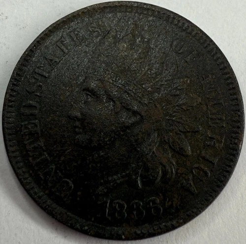 1866 Dark XF+ Details Porous Indian Head Cent Exact Coin Imaged #IND855
