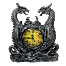 Zeckos Twin Evil Dragons Antiqued Mantel Clock Table Desk