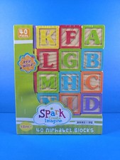 40 Alphabet Blocks Real Wood Preschool ABC Number Shape Spark Create Imagine