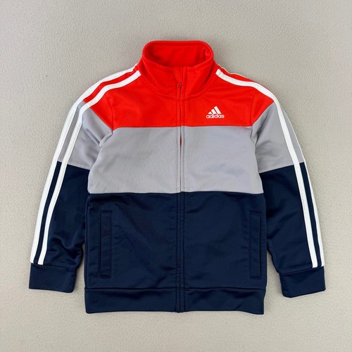 adidas Track Jacket Kids 6 Retro Color Block Red/Grey/Blue Soccer Athletic