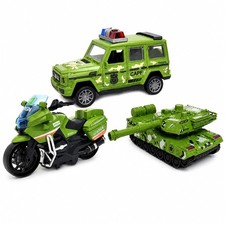 3PCS Kids Toddler Friction Powered Cars Pull Back Military Vehicles Toy Set Gift