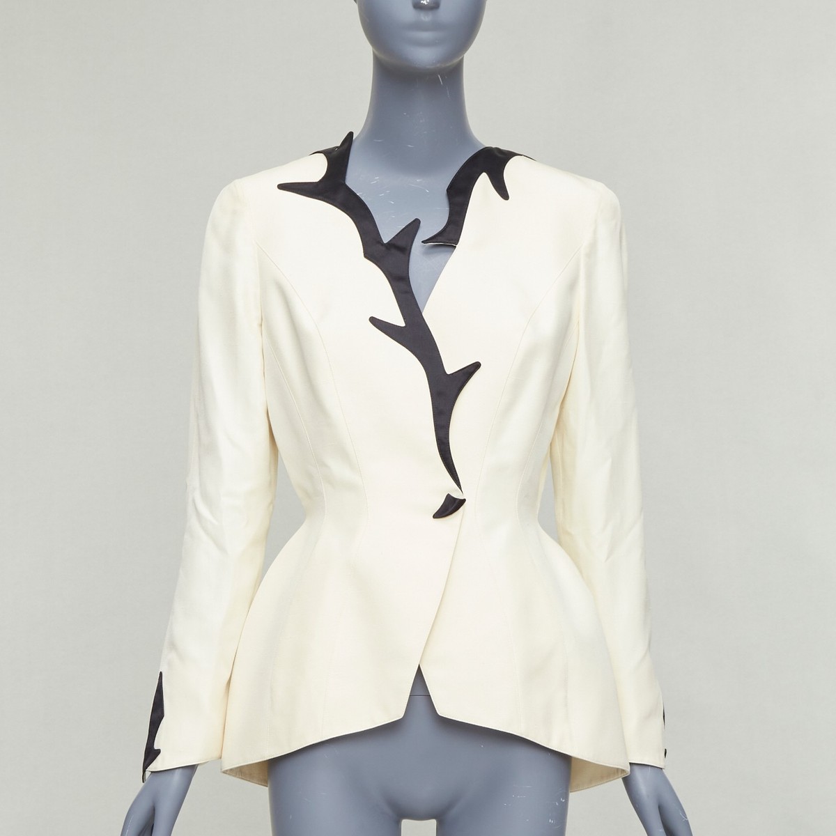 THIERRY MUGLER 1998 Vintage off white cotton border collar peplum