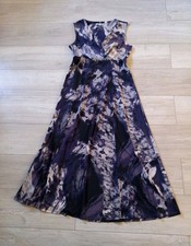 Ann Harvey Purple Abstract Print Stretch Flared Dress Ruched Midi Maxi Boho UK12