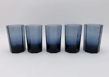 Libbey Set of 5 Facets Cobalt Blue 5 oz Juice Glasses Octagon Dark Texture 3-7/8
