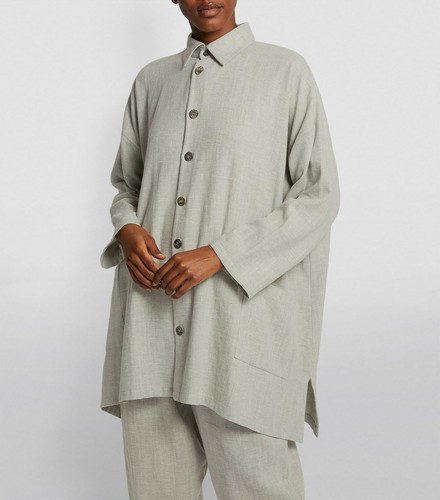 NWT Eskandar CLOUD Linen Mix 30" Long Inverted Back Pleat Jacket Top w/Pockets - Picture 3 of 11