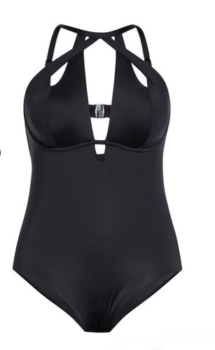 CITY CHIC Women's L / 20 Cancun Underwire 1 Piece Swimsuit Black Sexy Beach NWT - 第 1/4 張圖片