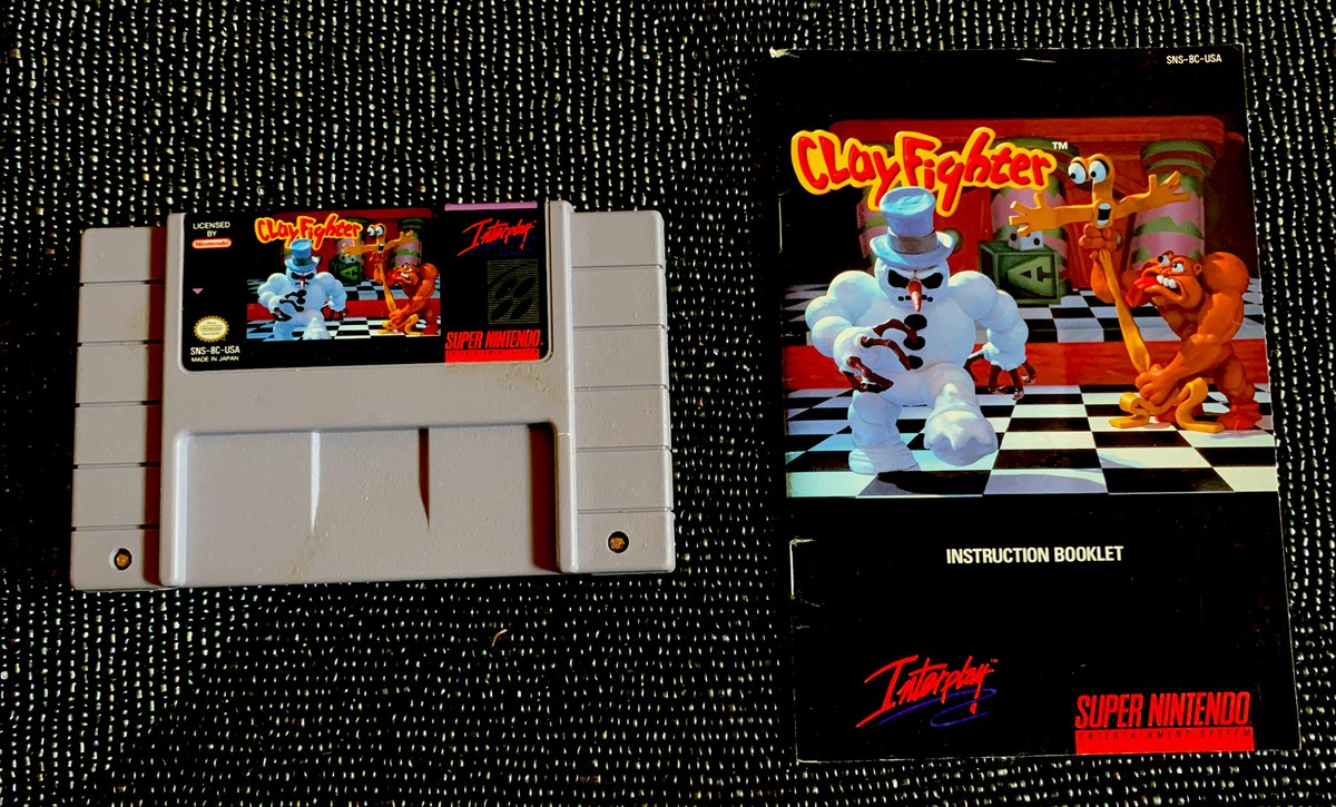 Vintage SNES Super Nintendo Clay Fighter Cartrige and Manual