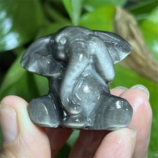 1,5" Argento Naturale Ossidiana Elefante Teschio Quarzo Cristallo Teschio Figure 1PZ