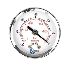 2" Pressure Gauge - Chrome Plated Steel Case, Vacuum -30 Hg/0, 1/4"NPT, Back Mnt