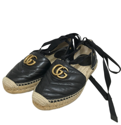 Gucci Women's Double G Logo Flat Espadrilles Shoes in Black Size