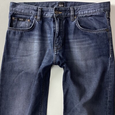 HERREN HUGO BOSS MAINE STRAIGHT BLAU VERWASCHEN JEANS GR 34 L W34 L34 (425E)