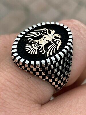 Mens Real Solid 925 Sterling Silver Ring Albanian Kosovo Double Headed  Eagle | eBay
