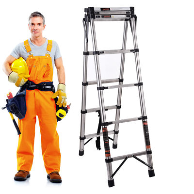 7.5 Ft Collapsible Ladder 330lbs Non-Slip Feet Telescoping Ladder Heavy Duty