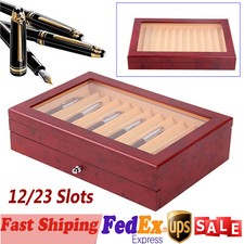 12/23 Slots Fountain Pen Wooden Display Case Organizer Storage Collector Box Red