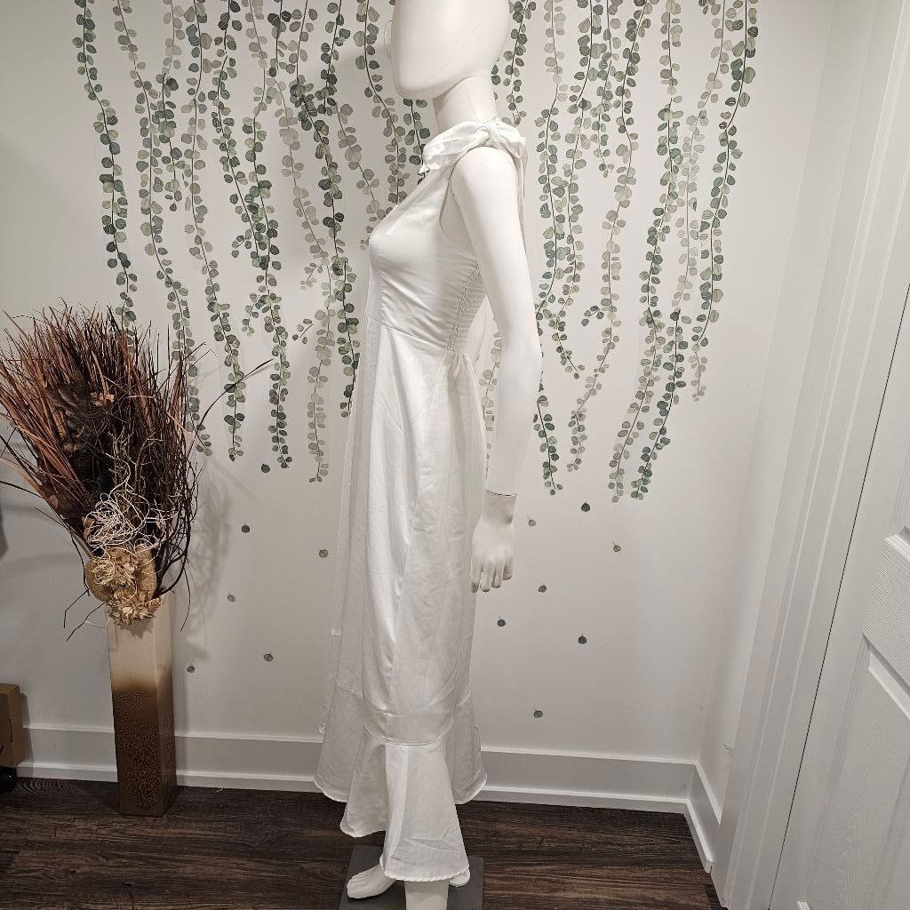knee length dresses for ladies Show Me Your Mumu Garden Midi Dress Luxe Satin Women's Clothing Ivory : XL