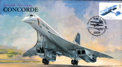 AV600 BAC CONCORDE unsignierter Brief Century of Powered Flight 2003 Poststempel