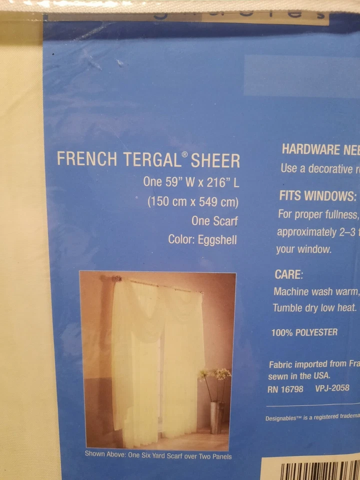 1 Sheer Window Curtain Scarf Fabric Panel 59" x 216" Grey L Scarf Eggshell - Image 3 of 4