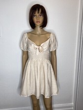 Lulus Joie De Vibe Cream Puff Sleeve Tie Front Rayon Mini Dress Women’s Size S